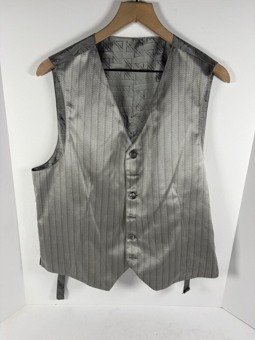 Vitaliano Pancaldi Gray 100% Silk Dress Vest Italy Size L Formal Waistcoat